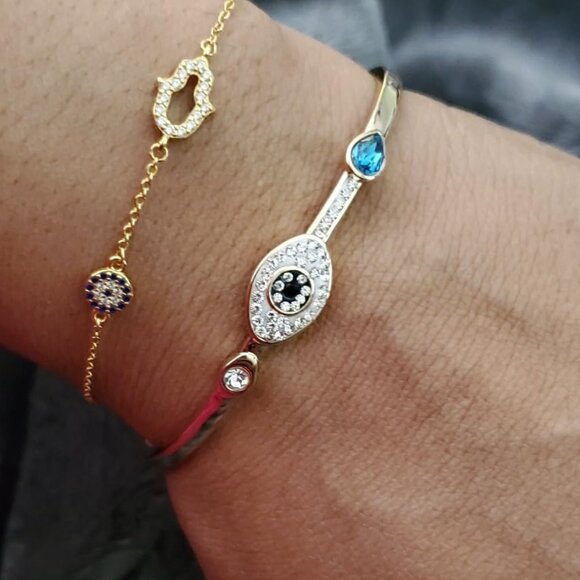 Neiman Marcus 18K Gold & White Gold Plated Crystal Evil Eye Bracelet - Picture 1 of 5